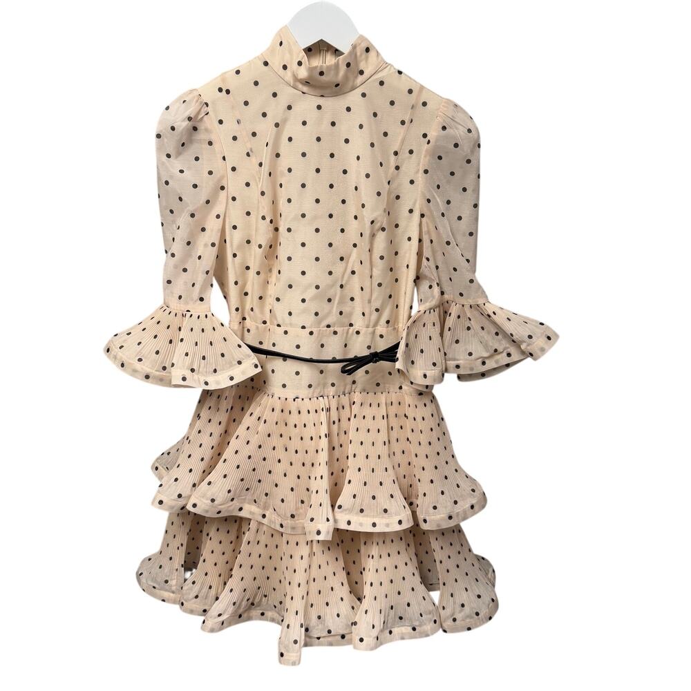 Zimmermann Cream Polka Dot Mini Dress with Black Belt - Picture 2 of 11